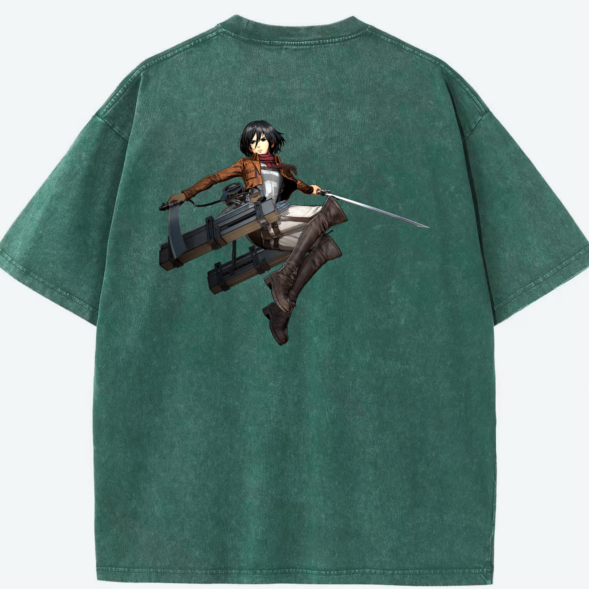 （画像用） 進撃の巨人 ミカサ·アッカーマン Attack on Titan Mikasa Ackerman 綿100% ヴィンテージ風 半袖Tシャツ（背面プリント）